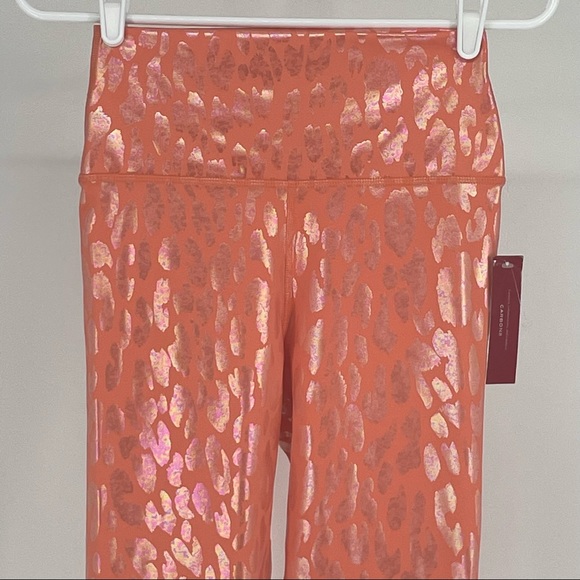 CARBON38 NWT HIGH RISE 7/8TH METALLIC FOIL LEOPARD PRINT LEGGINGS PINK PEACH XS - Picture 6 of 11